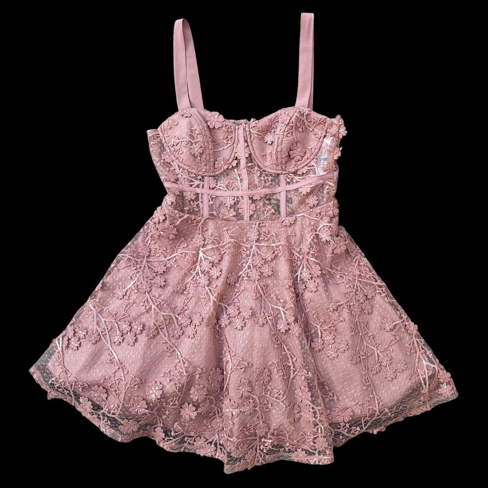 Say Yes To The Prom (Juniors 9) Floral Lace Overlay Party Cocktail Dress Mauve